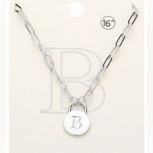 Initial B Silver Lock Pendant Necklace Monogram Letter Charm Chain 16" NEW - Picture 1 of 3